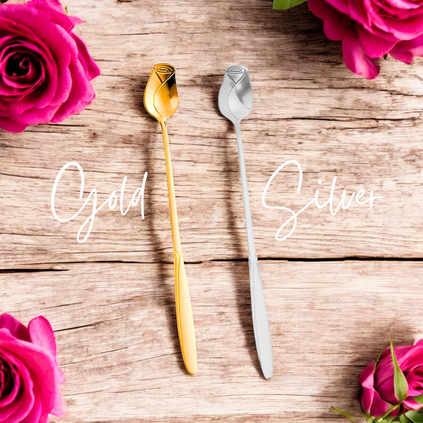 Long Beautiful Rose Bud Teaspoon - 7 in