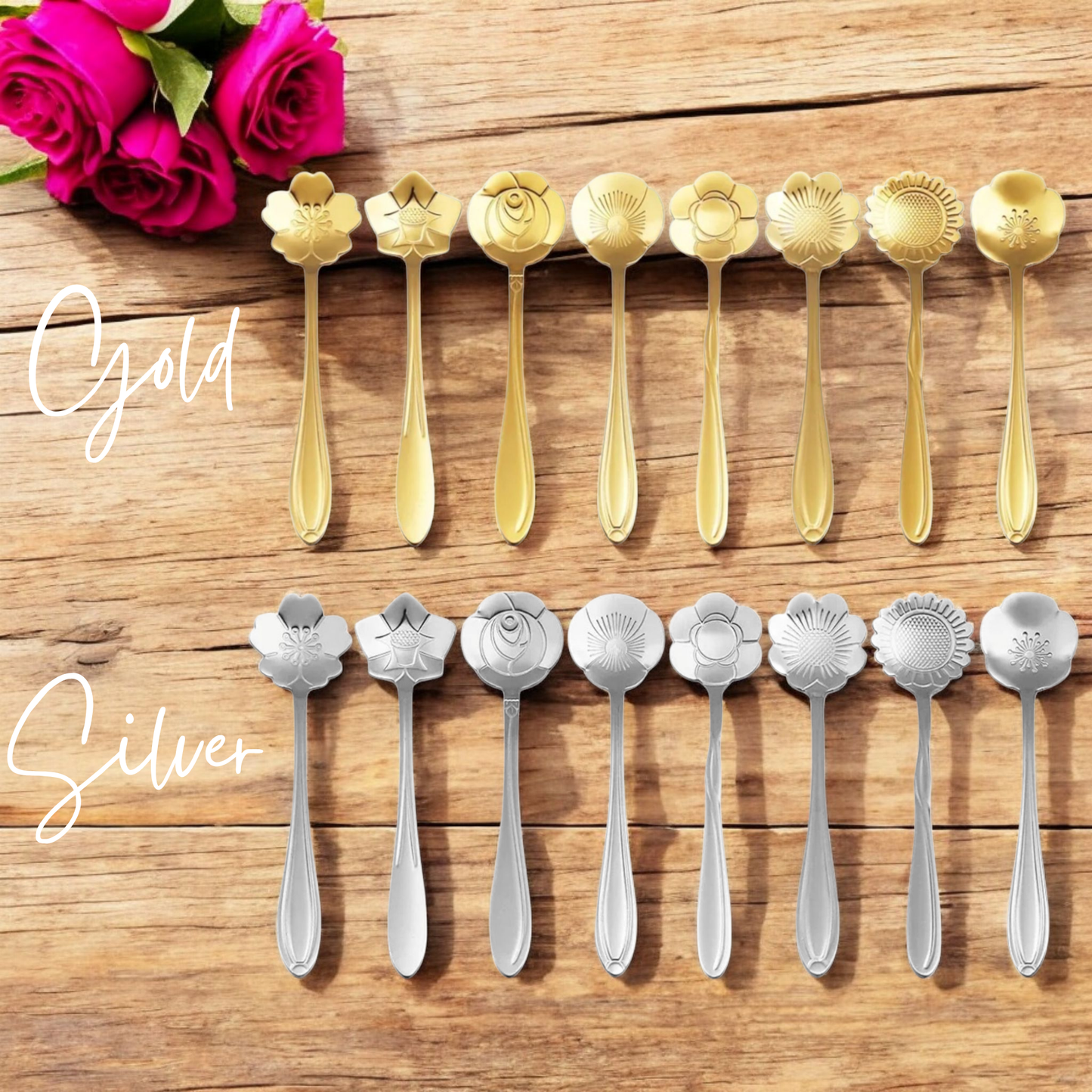 Dainty Flower Teaspoon Set - 8 Floral Teaspoons - 5 in