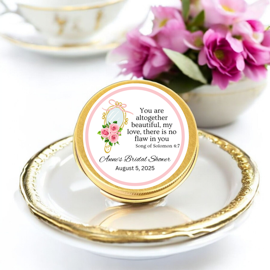 personalized tea, tea favor gift set, set wedding favor, favor tea tin, tin wedding gift, gift bible, religious bride