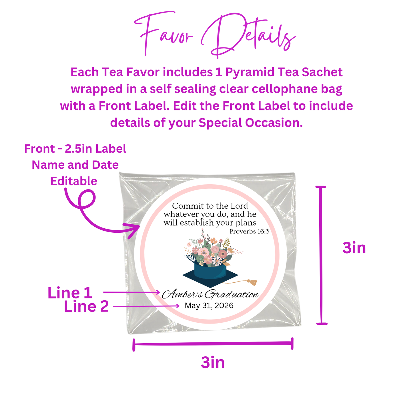 Floral Graduation Tea Bag Party Favor (Set of 20)