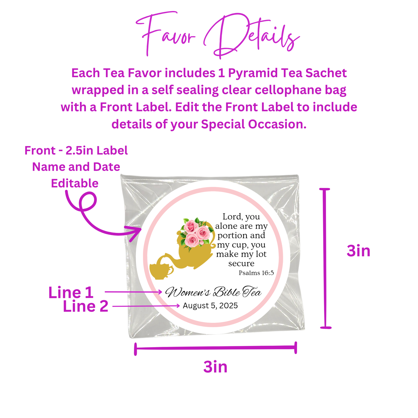 Teapot and Teacup Women's Bible Study Tea Bag Favor (Set of 20)