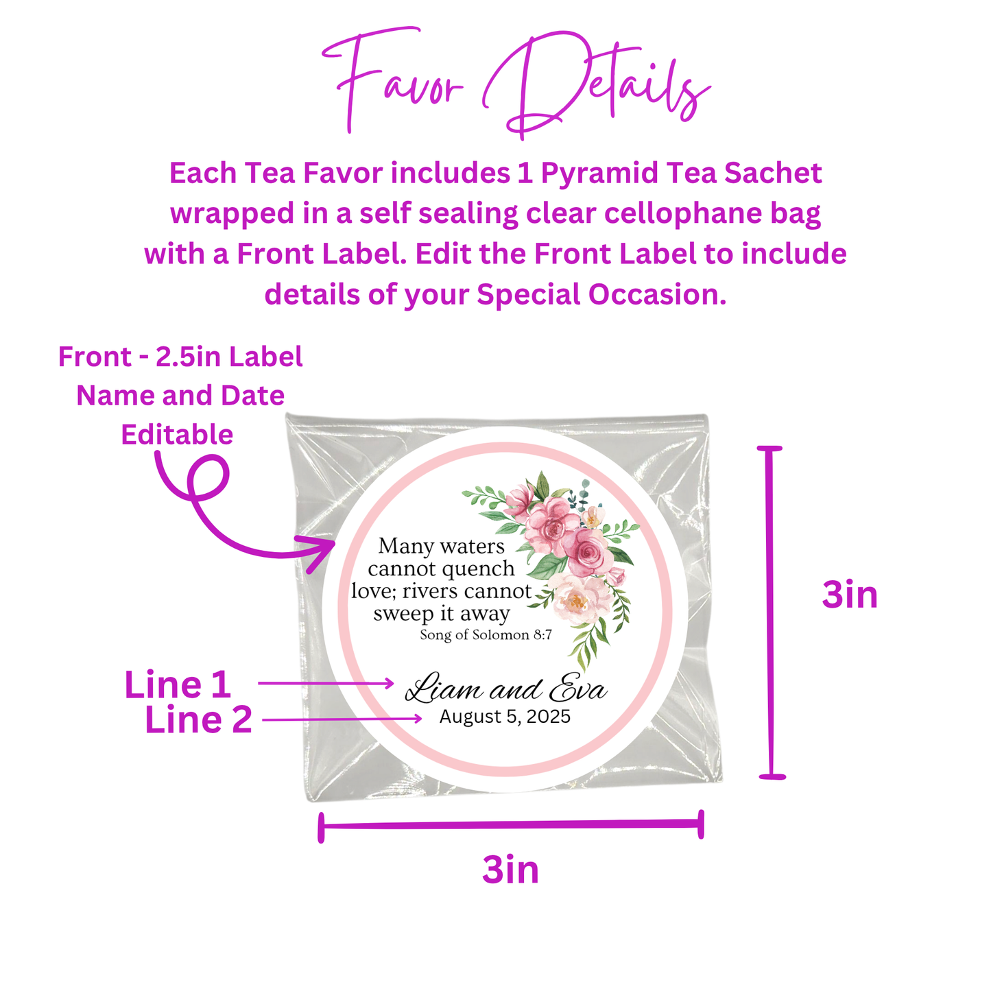 Right Floral Wedding Engagement Tea Bag Party Favor (Set of 20)