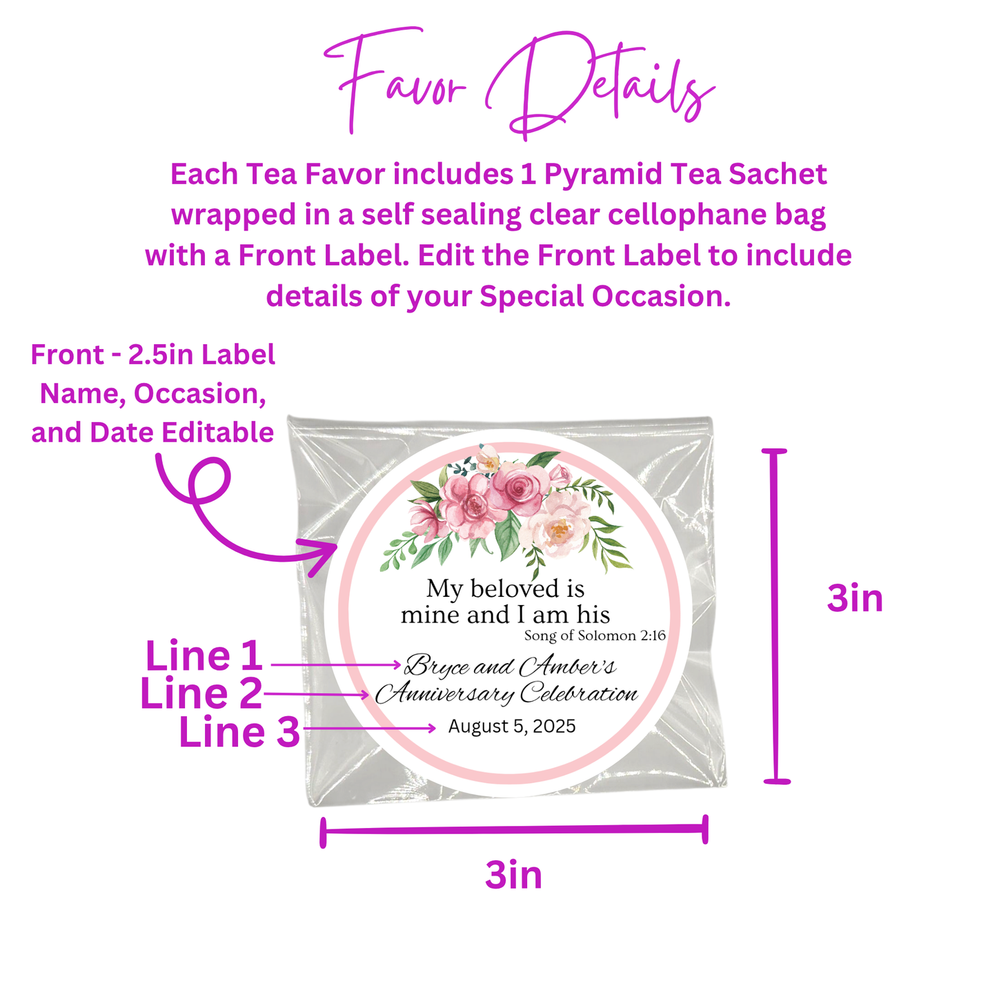 Top Floral Wedding Engagement Party Tea Bag Favor (Set of 20)