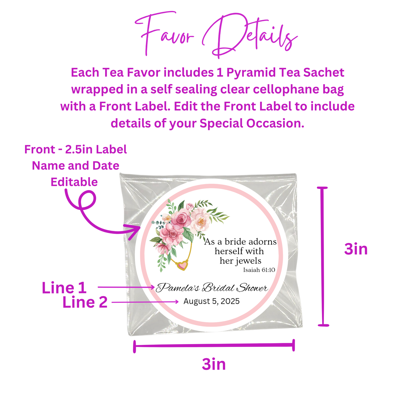 Floral Bridal Shower Tea Bag Party Favor (Set of 20)