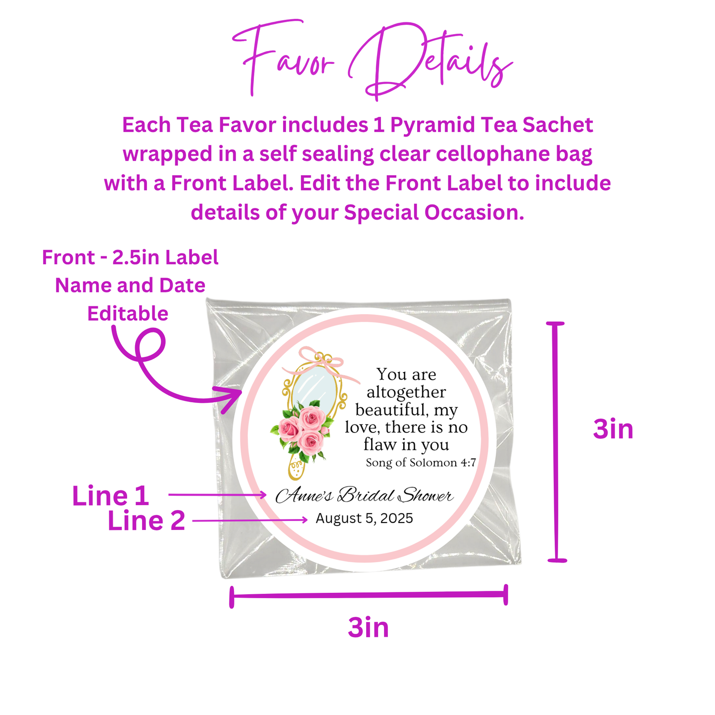 Mirror Bridal Shower Tea Bag Party Favor (Set of 20)