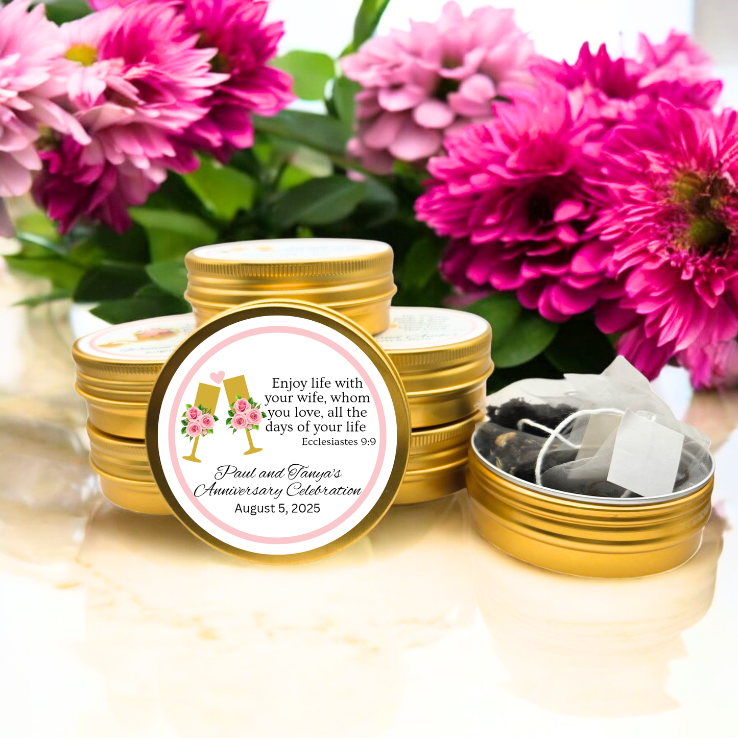 Glass Anniversary Scripture Tea Tin Party Favor (Set of 10)