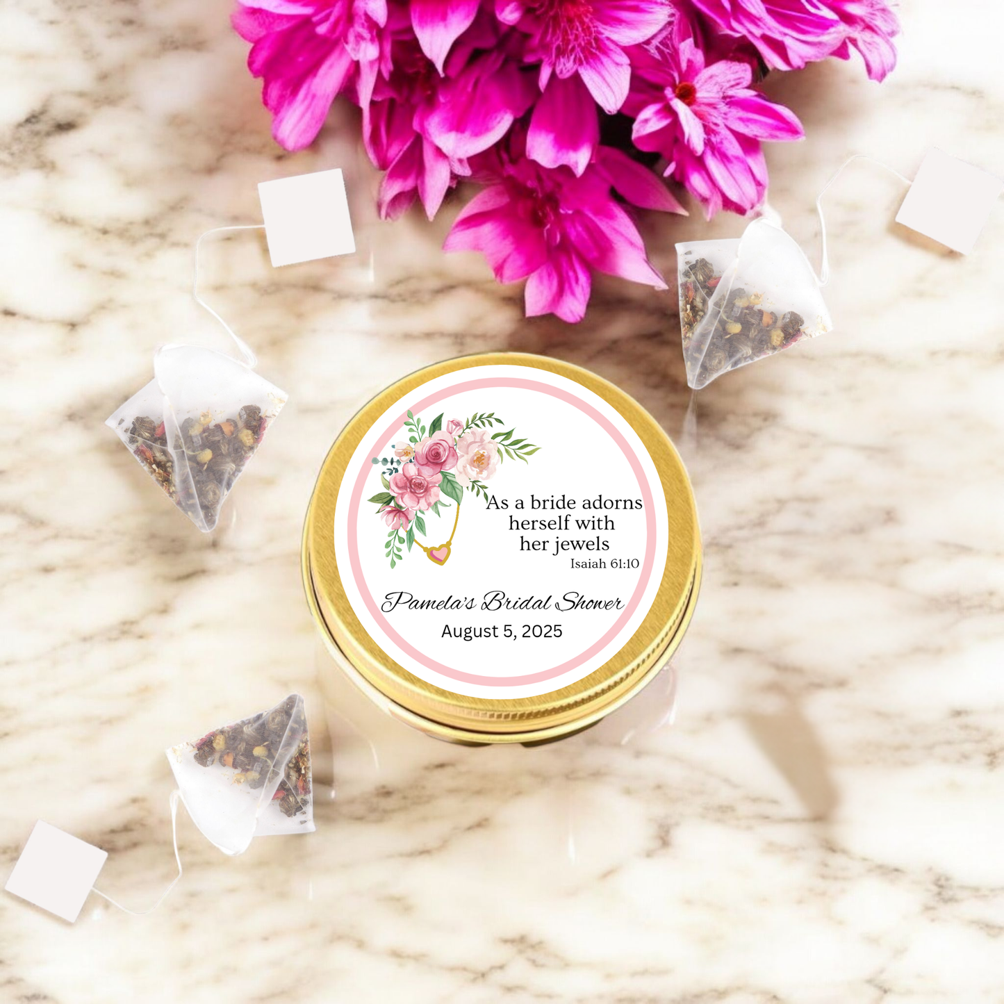 Floral Bridal Shower Bible Verse Tea Tin Party Favor (Set of 10)