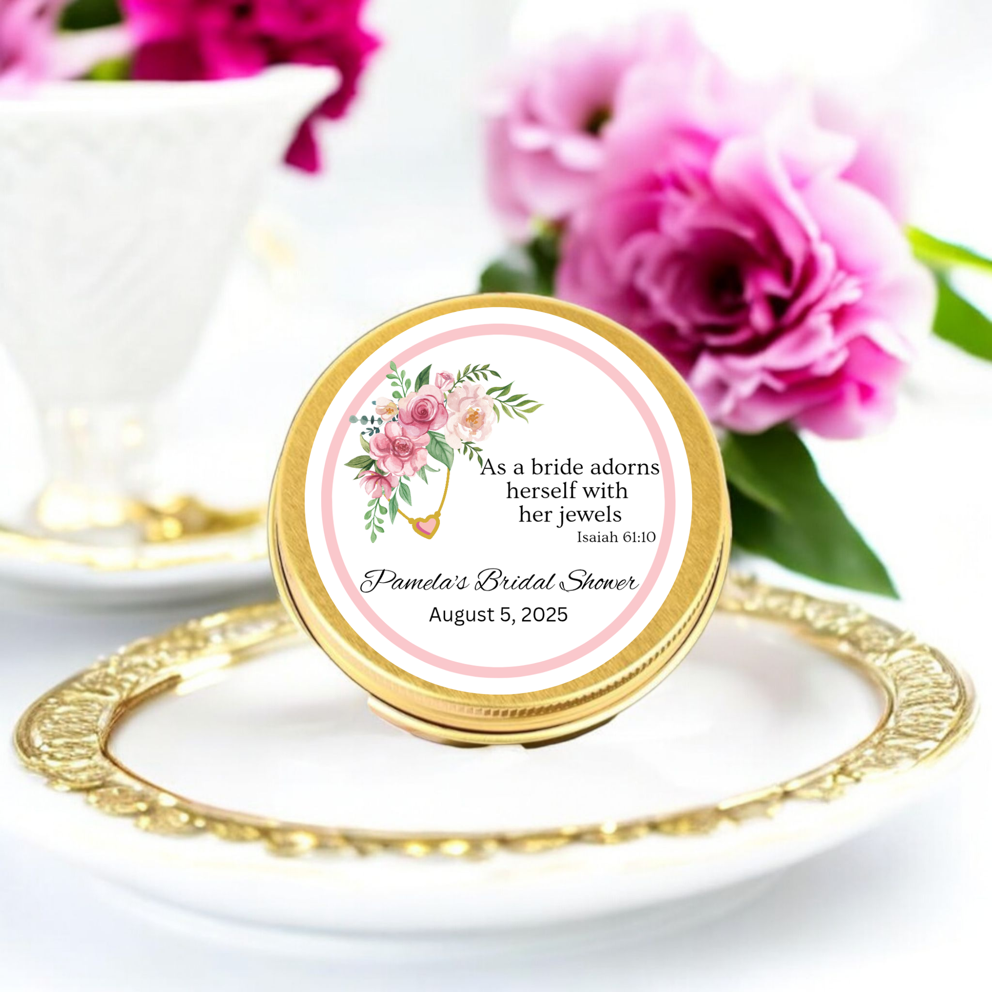 package tea favor, favor wedding gift, gift religious wedding, wedding guest favor, favor floral design, design tea tin, tin wedding favor, favor bible verse, verse bridal gift, gift shower favor, favor set bulk