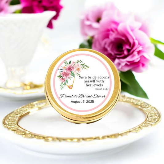 package tea favor, favor wedding gift, gift religious wedding, wedding guest favor, favor floral design, design tea tin, tin wedding favor, favor bible verse, verse bridal gift, gift shower favor, favor set bulk
