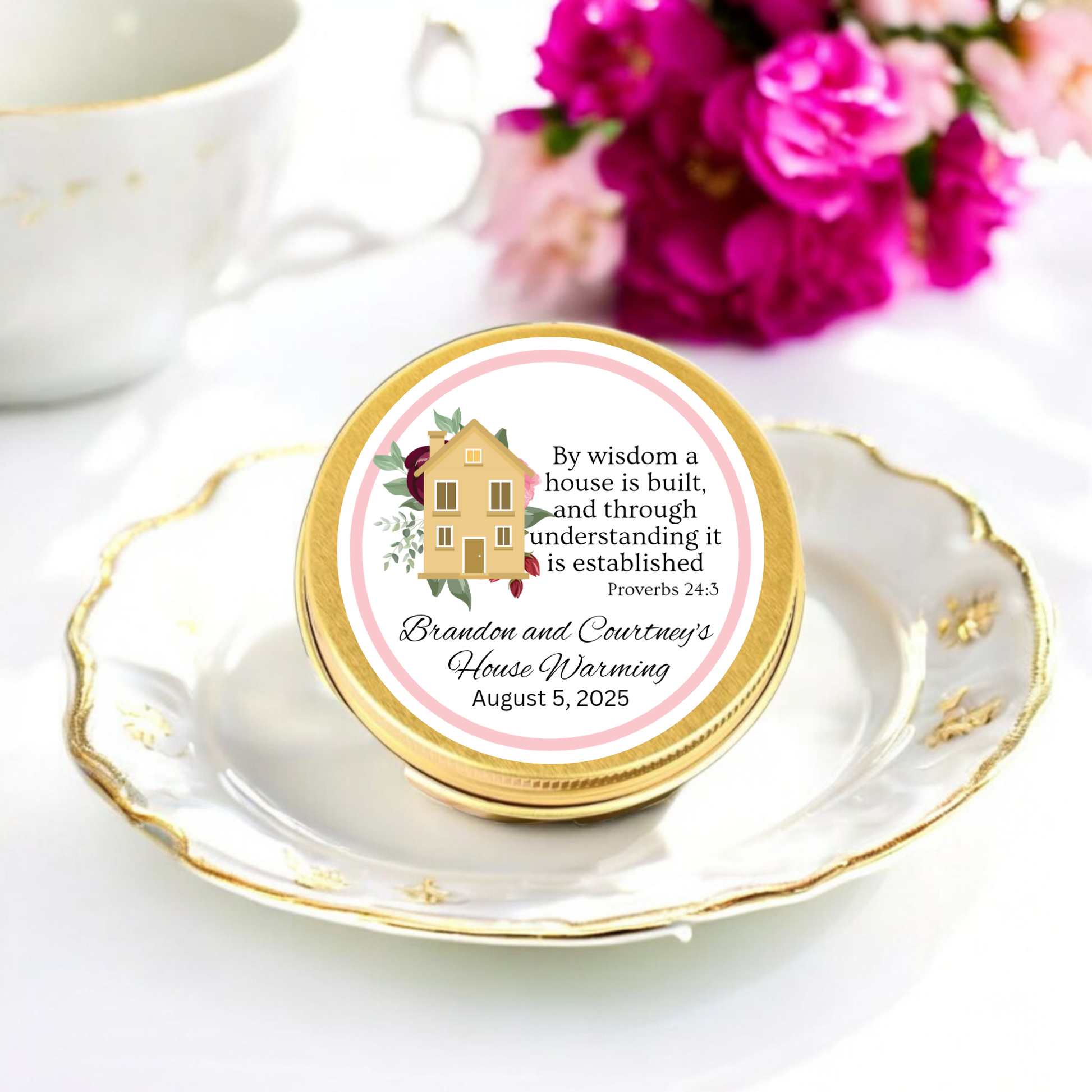 House Blessing Tea Container Custom Metal Design Religious Gift Collection Party Favor Box Personalized Message Details