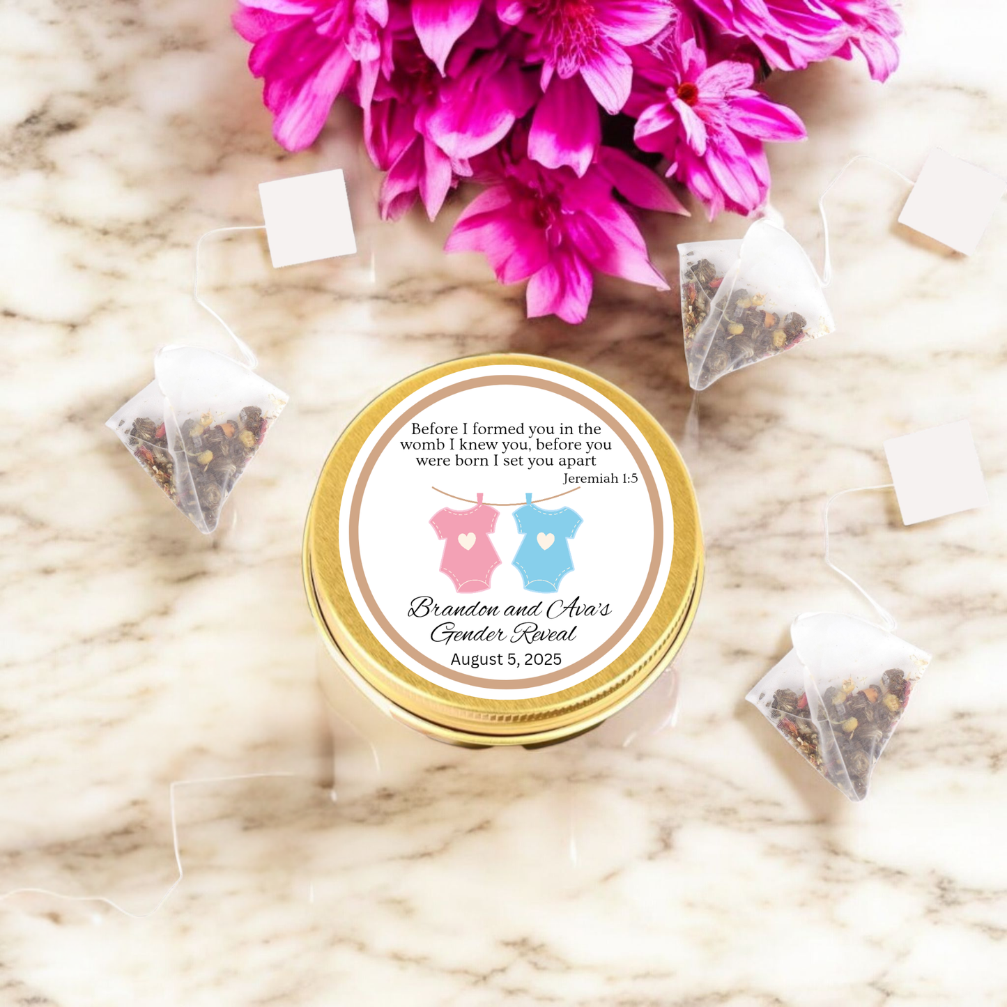 Baby Shower / Gender Reveal Bible Verse Tea Tin Party Favor (Set of 10)