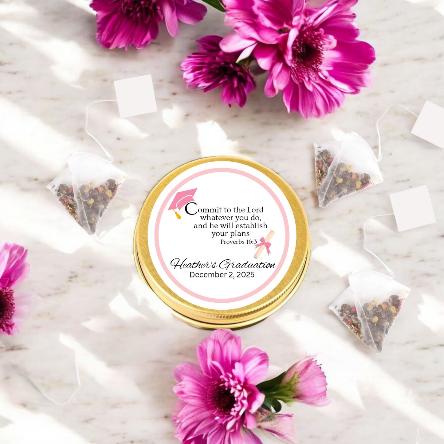 Cap and Scroll Graduation Bible Verse Tin Tea Party Favor (Set of 10)