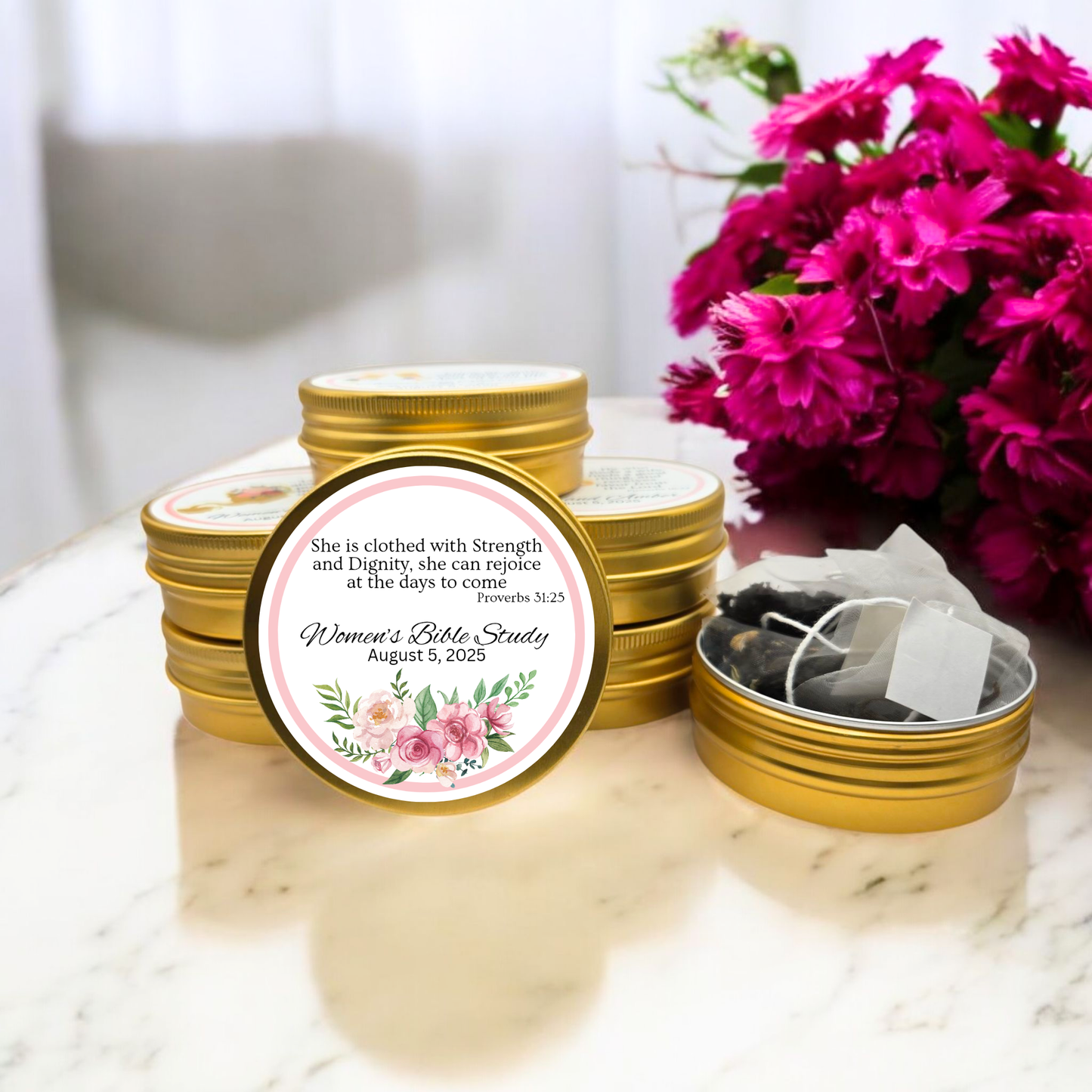 Bottom Floral Ladies Bible Verse Tin Tea Party Favor (Set of 10)