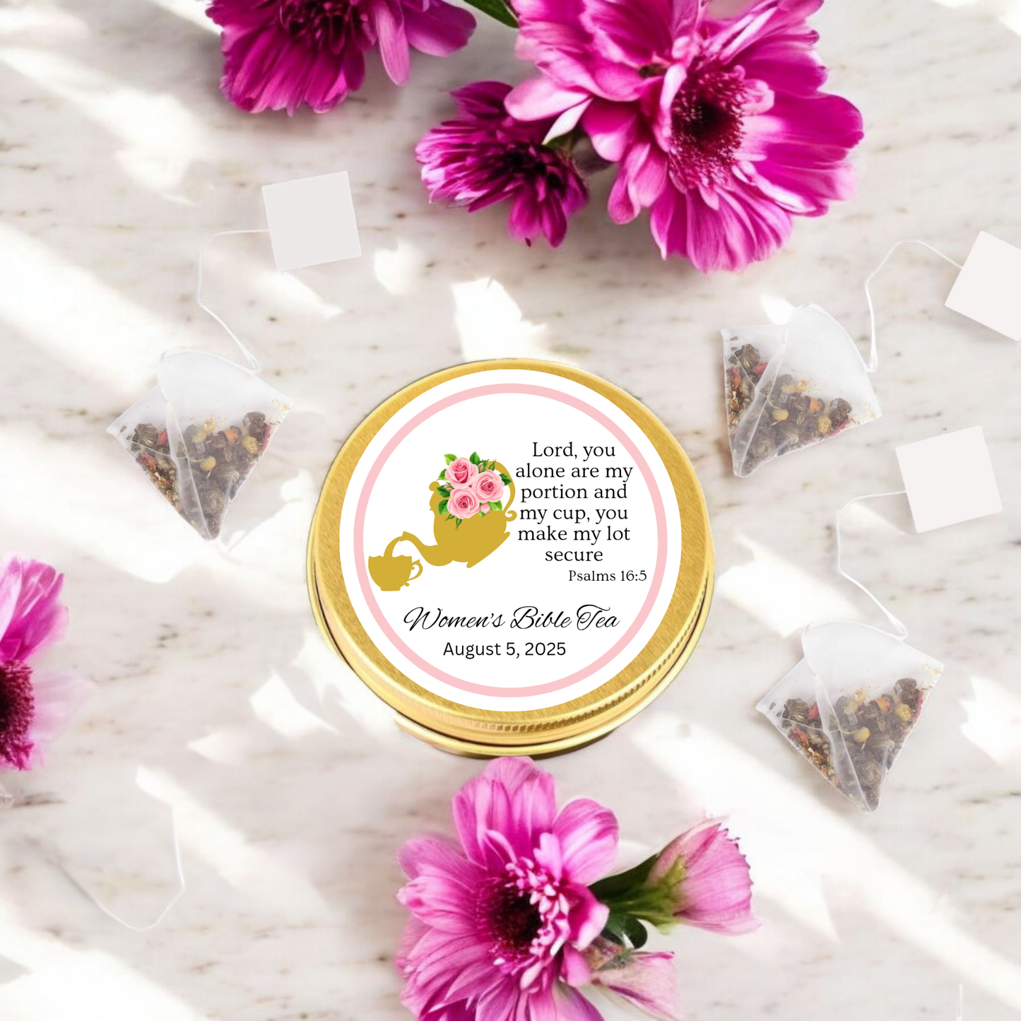 Teapot and Teacup Women's Bible Study Tea Tin Favor (Set of 10)