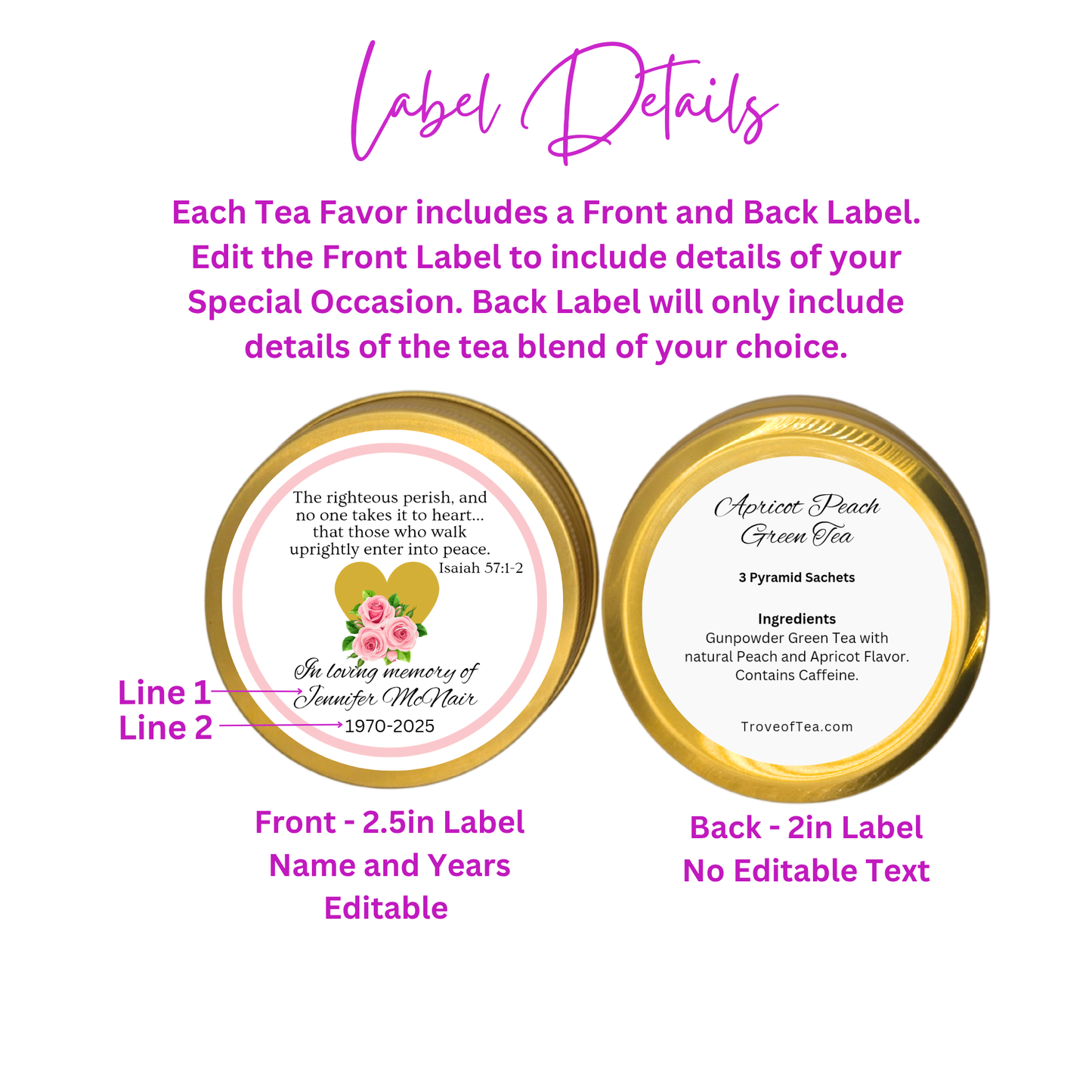 Funeral Favor Tea Favors (Set of 10)