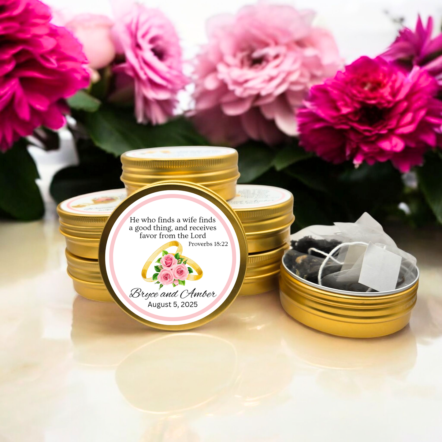 Rings Wedding Engagement Bible Tea Tin Party Favor (Set of 10)