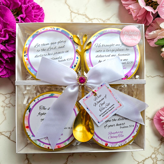 Wise Woman of God Oolong and White Tins of Tea Sampler Gift with Bible Verses