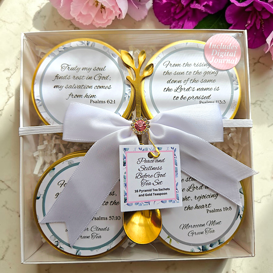 Peace and Stillness Before God Scripture Tea Bag Tin Gift Set
