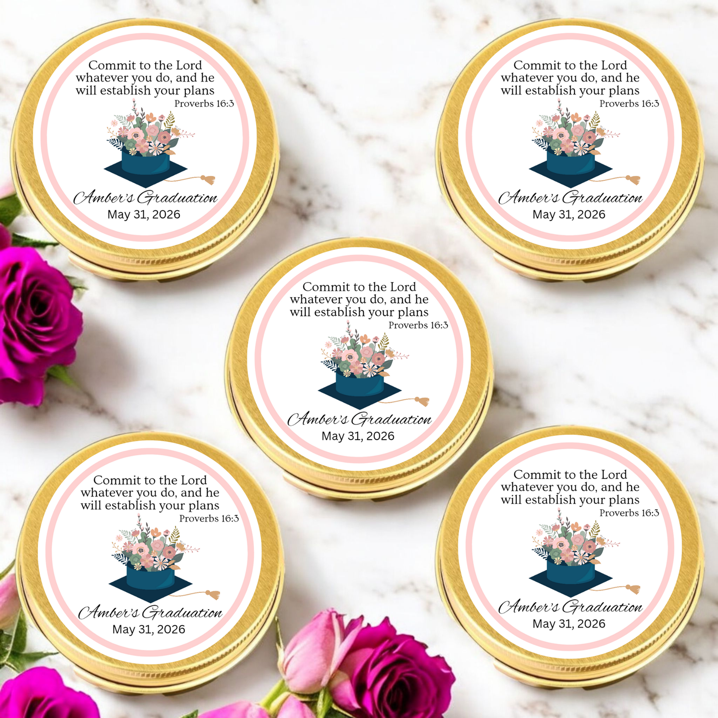 Floral Graduation Party Bible Verse Tea Tin Favor (Set of 10)