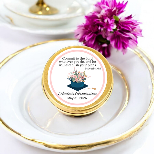 Floral Graduation Party Bible Verse Tea Tin Favor (Set of 10)