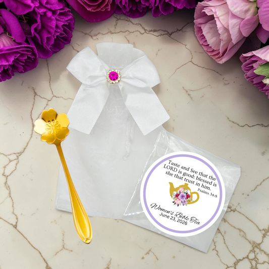 Sakura Flower Teaspoon Favors with Tea and Bible Verses (Set of 8)