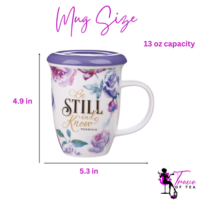 Be Still and Know Mug with lid - Purple Floral Size