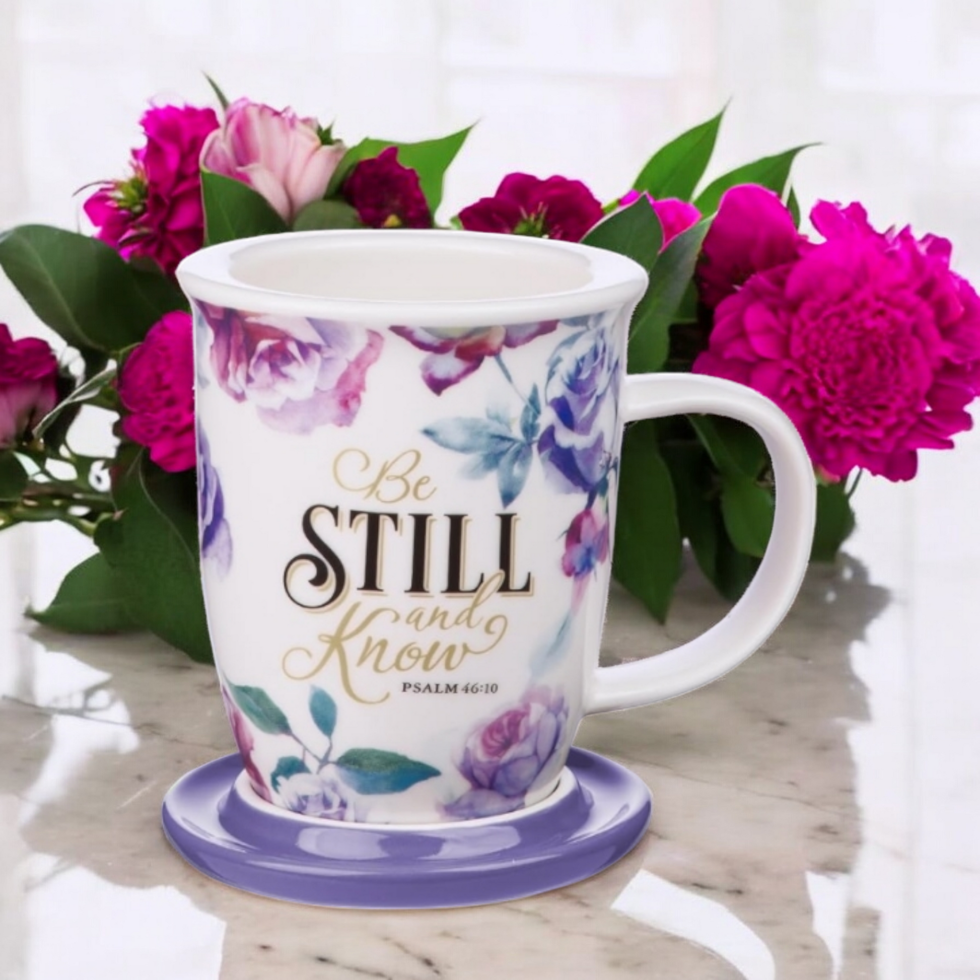 Be Still and Know Mug without lid - Purple Floral