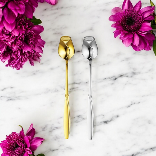 Short Rose Bud Teaspoon in Gold or Silver