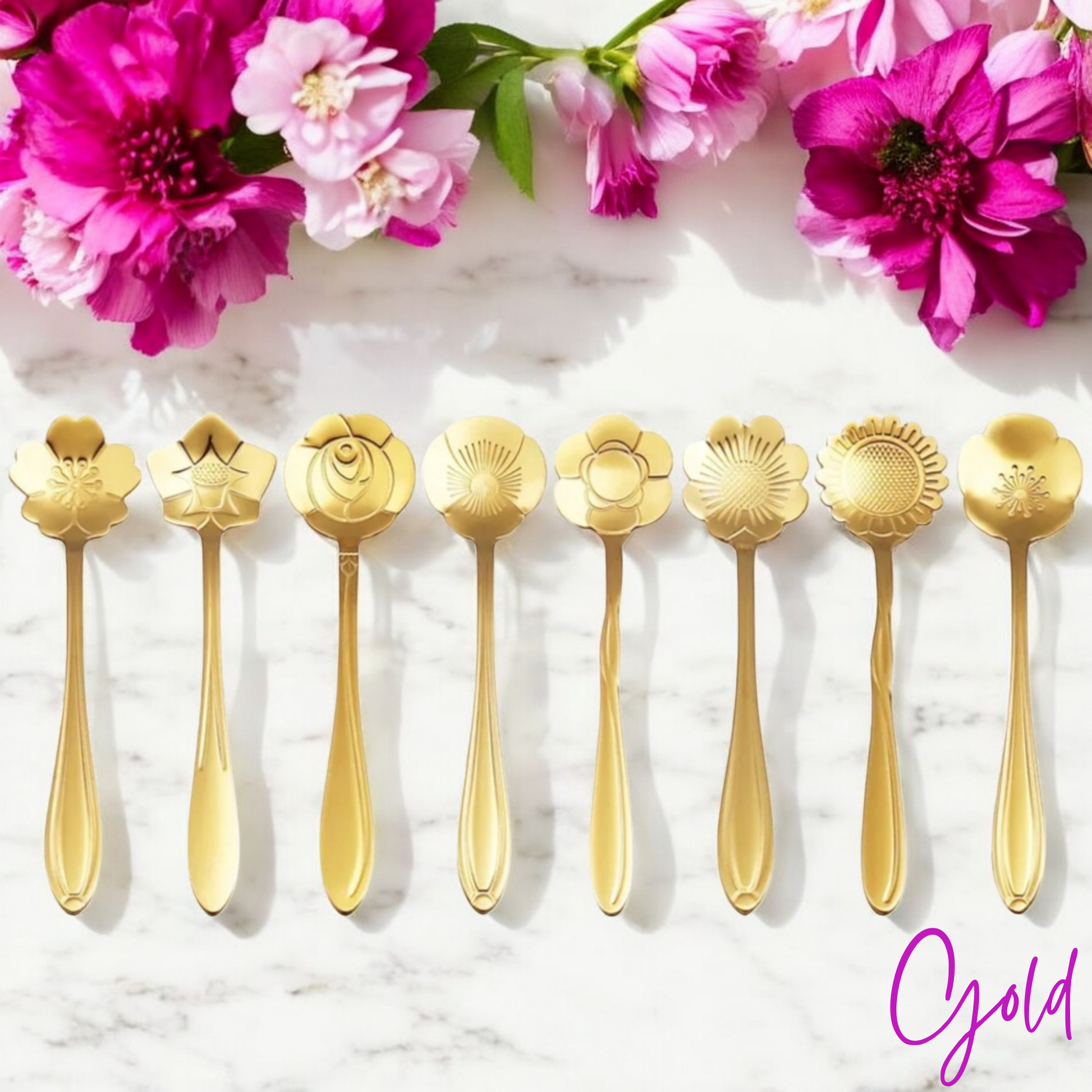 Gold Flower Teaspoons - Teaspoons