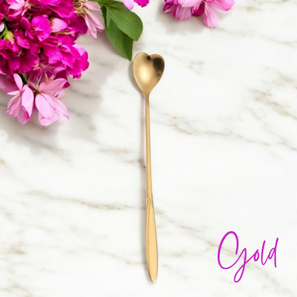 Elegant Long Gold Heart  Teaspoons - Love