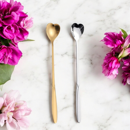 Elegant Long Gold or Silver Heart  Teaspoons - Love