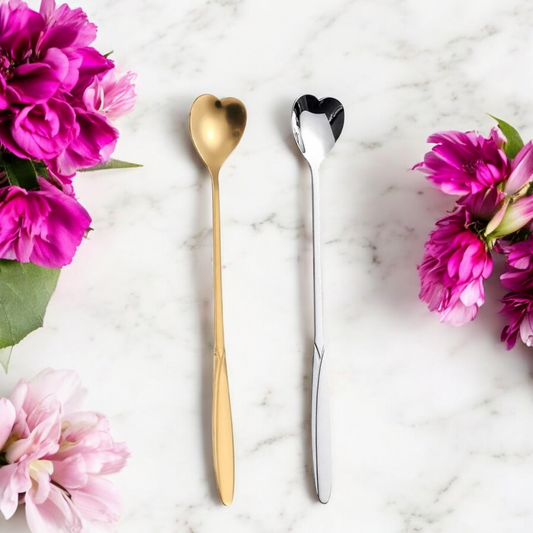 Elegant Long Gold or Silver Heart  Teaspoons - Love