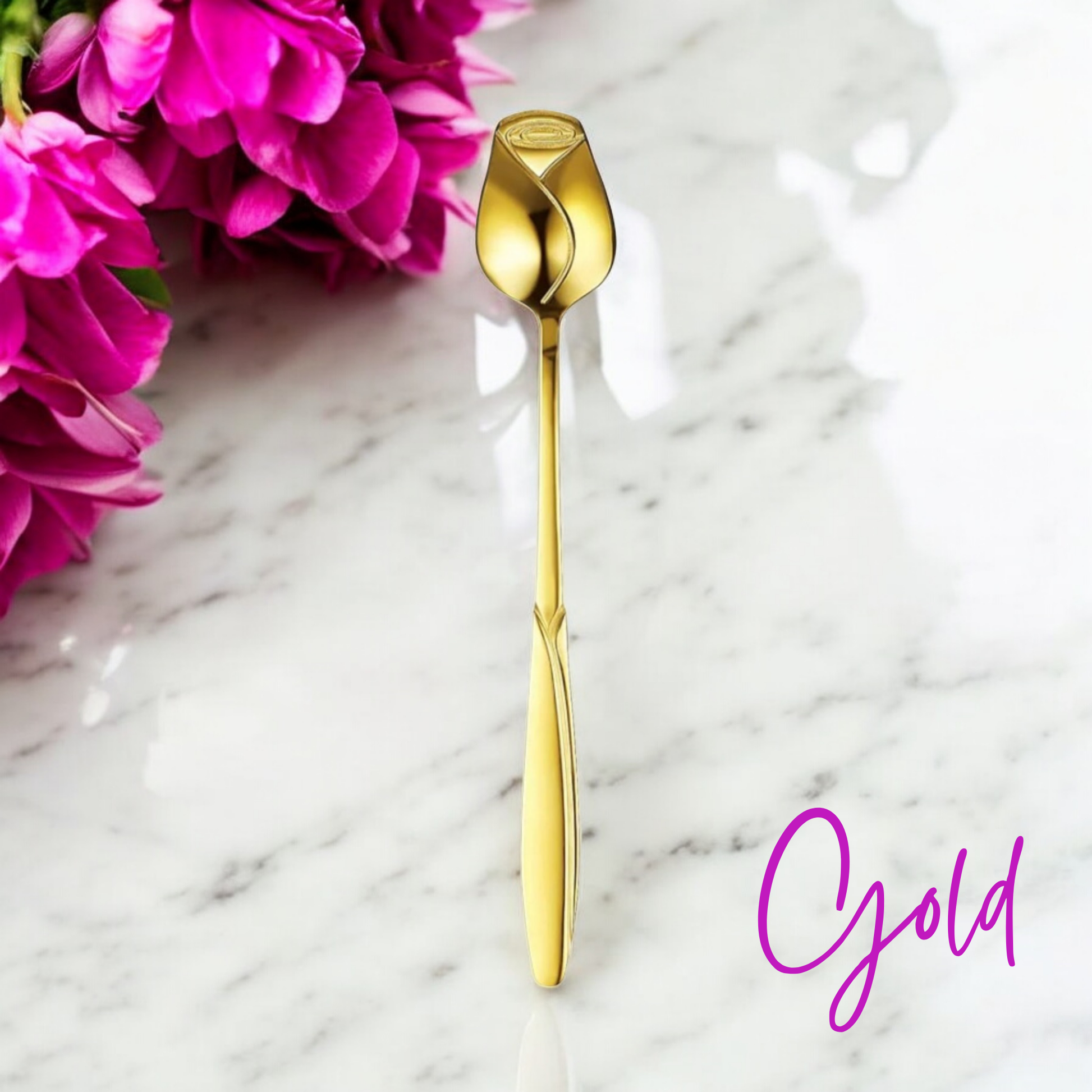 Tall Rose Bud Teaspoon Gold 