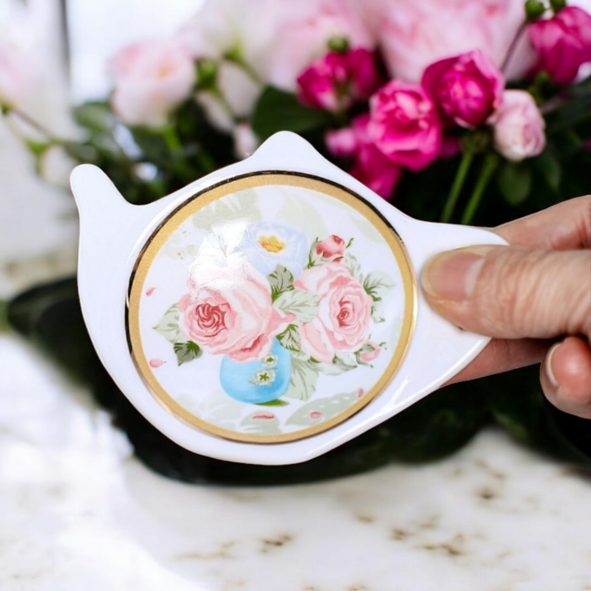 Gold Trim Floral Tea Bag Holder - Trove of Tea