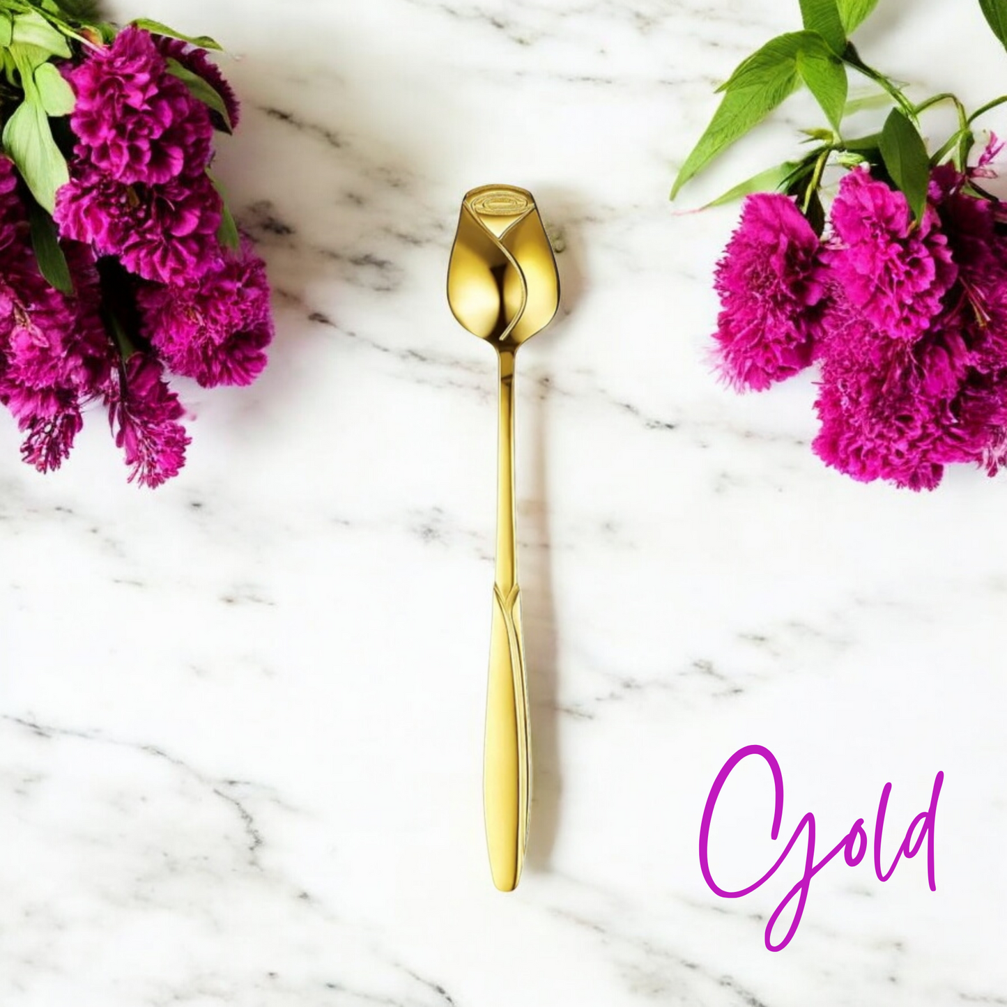 Short Rose Bud Teaspoon in Gold