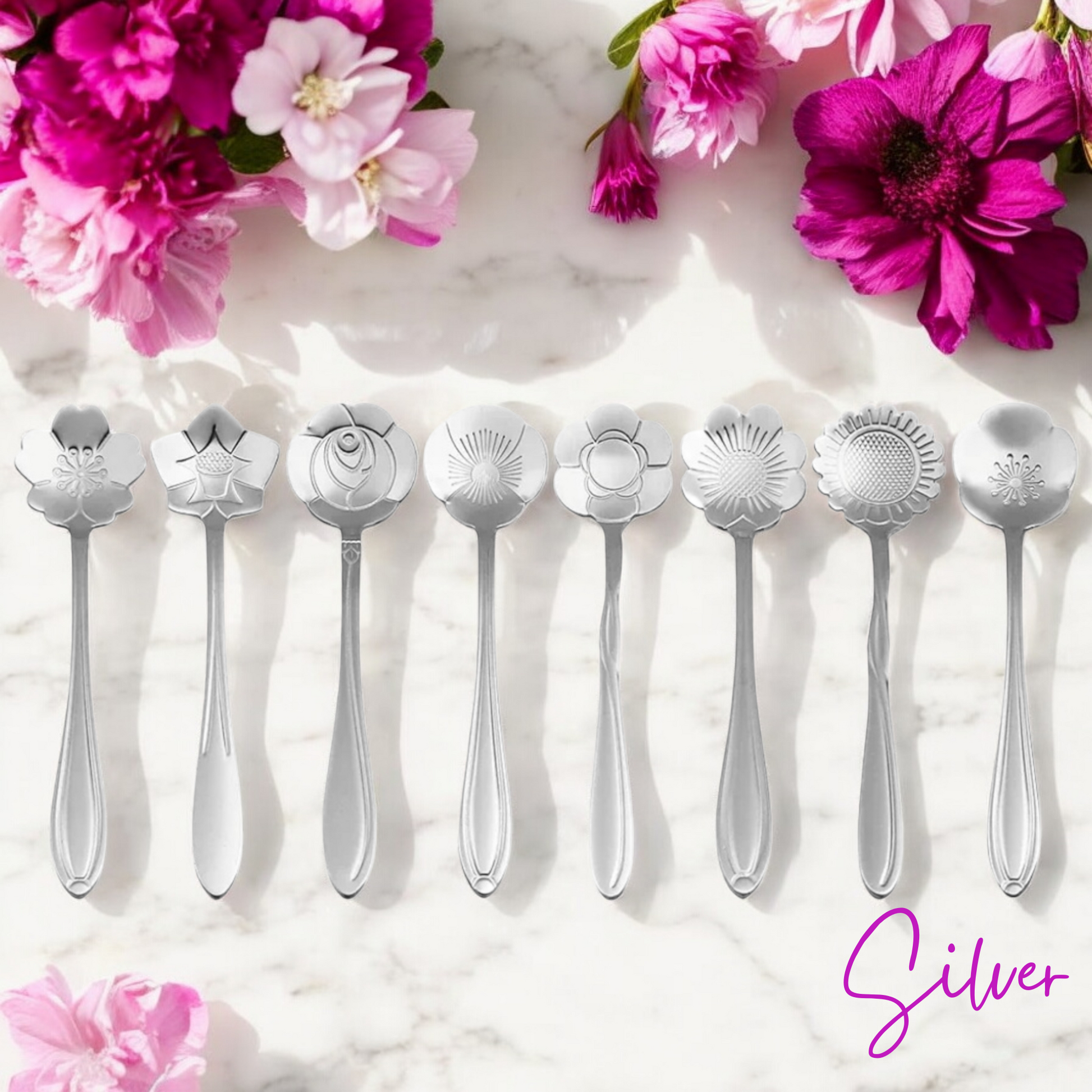 Silver Flower Teaspoons - Teaspoons