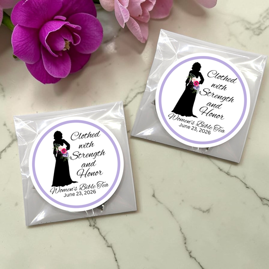 Strong Woman Bible Verse Silhouette Biblical Tea Bag Favors (Set of 20)