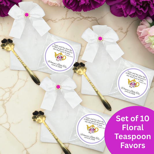 Sakura Flower Teaspoon Favors with Tea and Bible Verses (Set of 10)