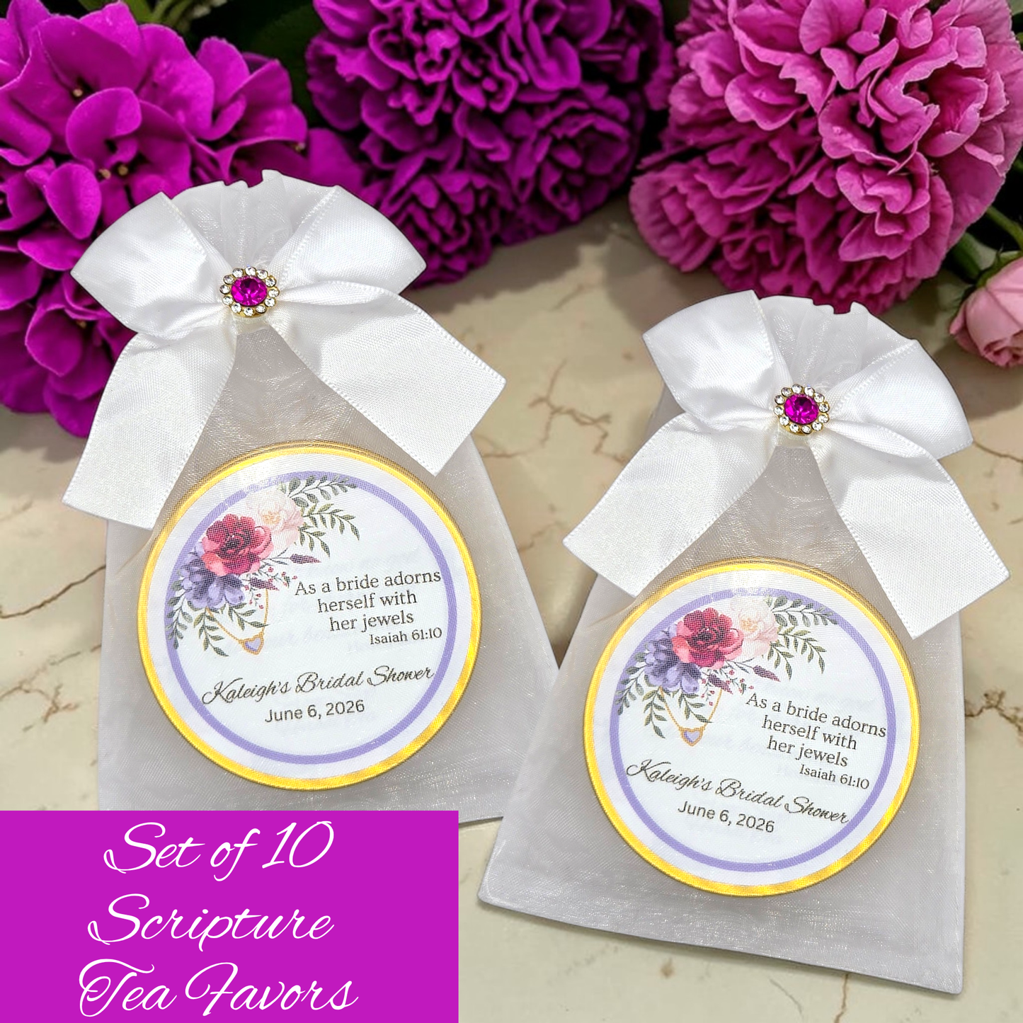 Floral Bridal Tea Party Favors with Meditation Tea (Set of 10)