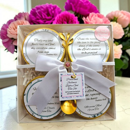 Peace and Stillness Before God Bible Verse Tea Bag Tin Gift Set