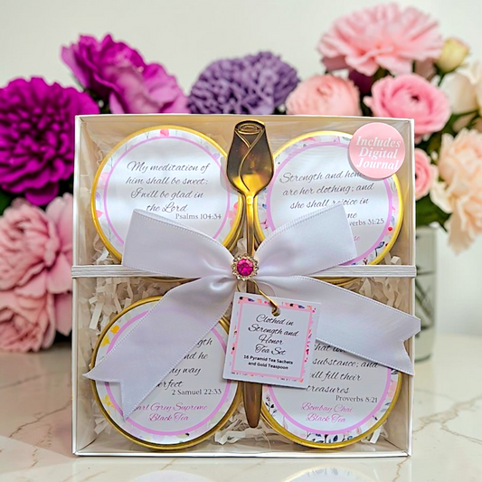 Clothed in Strength and Honor Black Tea Sampler Gift Set with Scripture Tea Bags