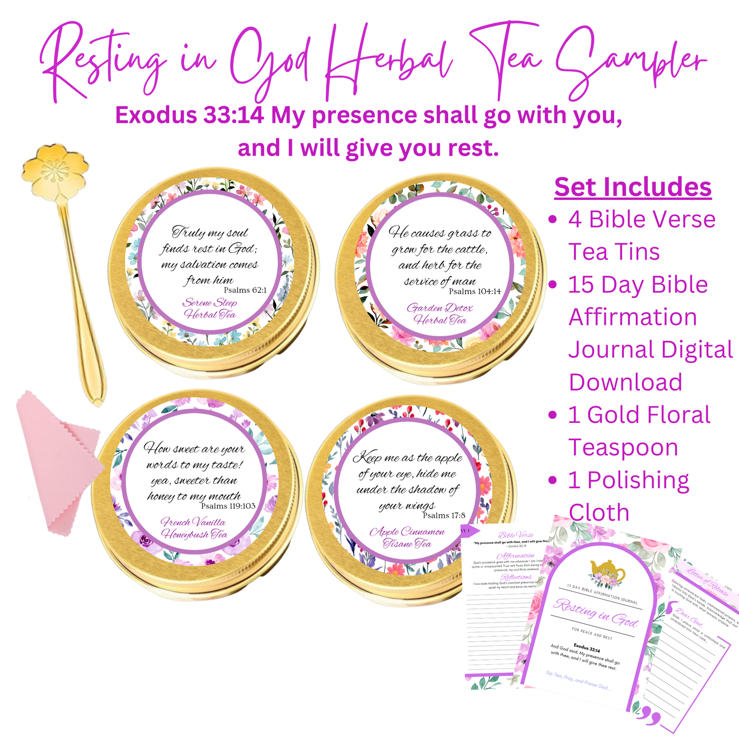 Resting in God Herbal Tea Sampler Gift Set with Scripture Tea Bags
