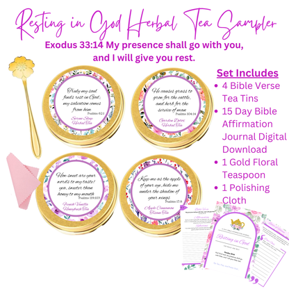 Resting in God Herbal Tea Sampler Gift Set with Scripture Tea Bags