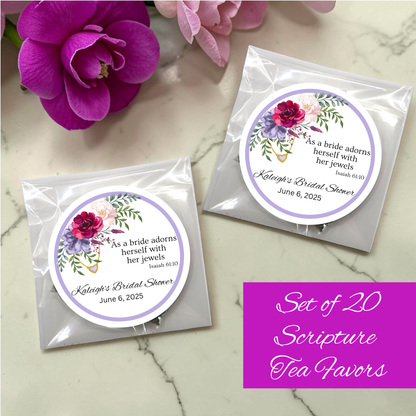 Floral Bridal Shower Bible Verse Tea Bag Party Favor (Set of 20)