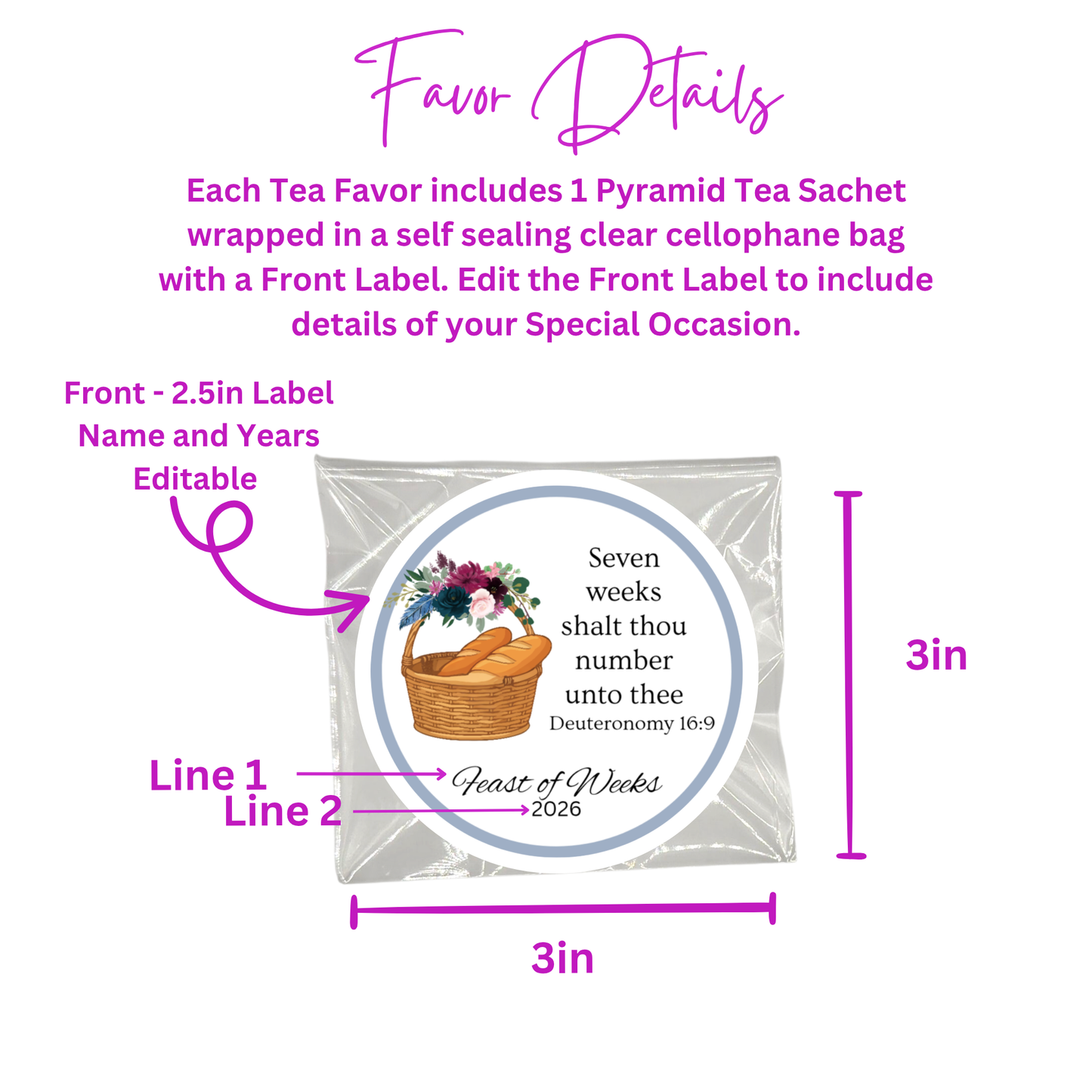 Feast of Weeks: Biblical Scripture Tea Bags for Religious Tea Party Favors (Set of 20)