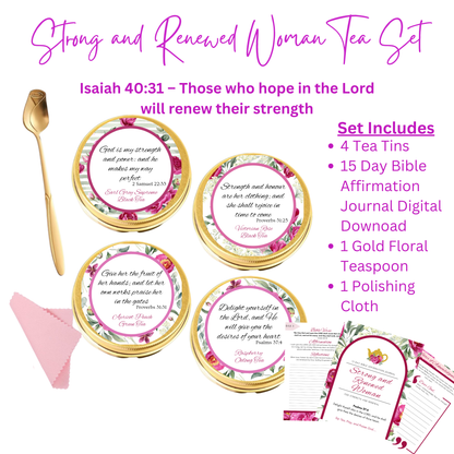 Strong and Renewed Woman Bible Verse Tins of Tea Gift Set