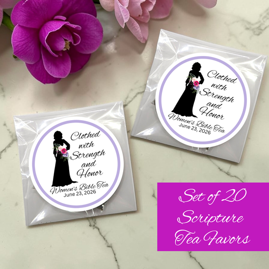 Strong Woman Bible Verse Silhouette Biblical Tea Bag Favors (Set of 20)
