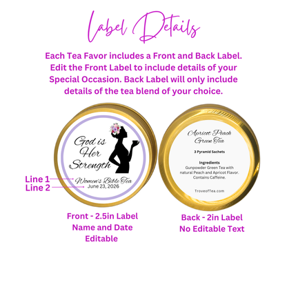 Godly Woman Ladies Prayer Breakfast Biblical Tea Favors in Custom Tea Tins (Set of 10)