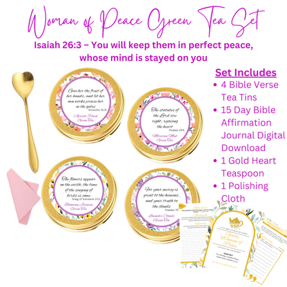 Godly Woman of Peace Green Tea Sampler Gift with Bible Verse Tins of Tea