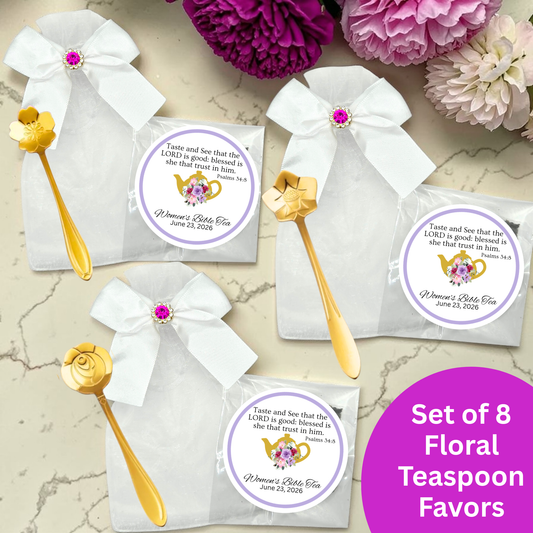 Flower Teaspoon Favors with Bible Tea (Set of 8)